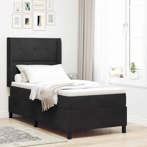Box spring krevet s LED trakama Crna 80 x 200 cm Baršun - Crna 80 x 200 cm Prošiveno gumbima Cijena
