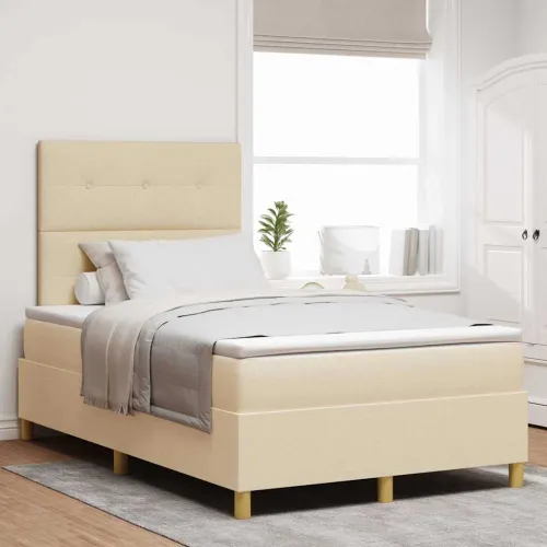 Box spring krevet s uzglavljem Krema 120 x 190 cm tkanina - Krema 120 x 190 cm Prošiveno gumbima Cijena
