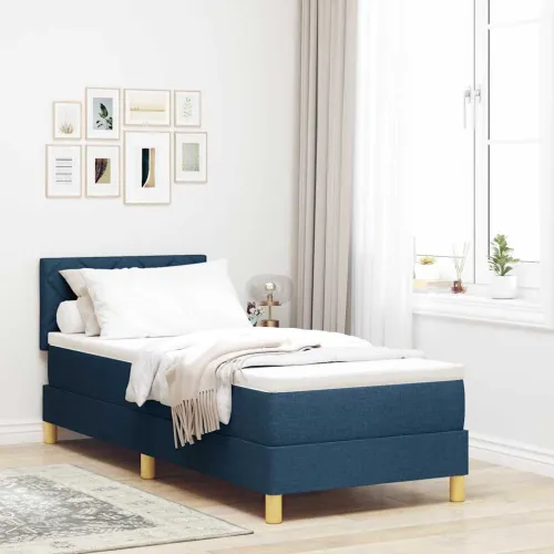 Box spring krevet s jastukom Plava 80 x 200 cm tkanina - Plava 80 x 200 cm Dizajn s rombovima Cijena