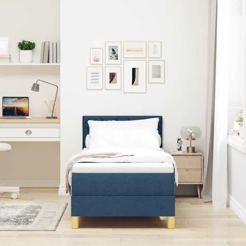 Box spring krevet s jastukom Plava 80 x 200 cm tkanina - Plava 80 x 200 cm Dizajn s rombovima Cijena