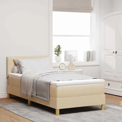 Box spring krevet s jastukom Krema 100 x 200 cm tkanina - Krema 100 x 200 cm Dizajn s rombovima Cijena