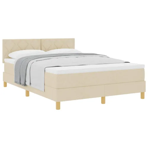 Box spring krevet s jastukom Krema 160 x 200 cm tkanina - Krem 160 x 200 cm Dizajn s rombovima Cijena