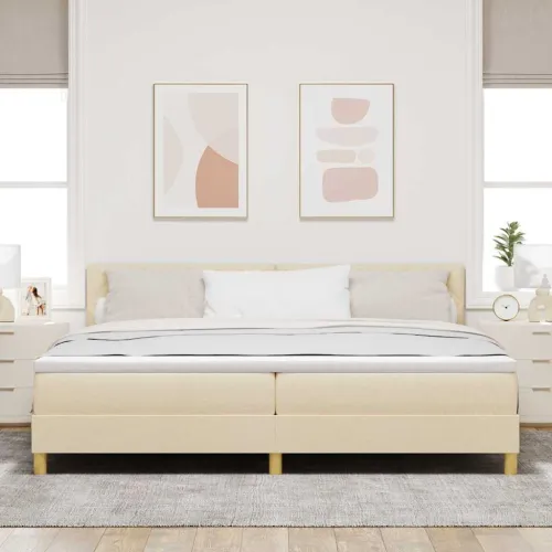 Box spring krevet s jastukom Krema 200 x 200 cm tkanina - Krema 200 x 200 cm Dizajn s rombovima Cijena
