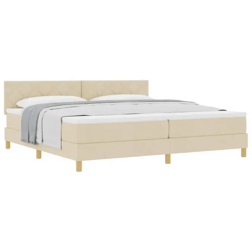 Box spring krevet s jastukom Krema 200 x 200 cm tkanina - Krema 200 x 200 cm Dizajn s rombovima Cijena