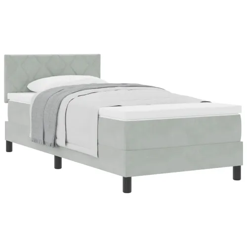 Box spring krevet Svijetlo siva 100 x 200 cm Baršun - Svjetlosiva 100 x 200 cm Dizajn s rombovima Cijena