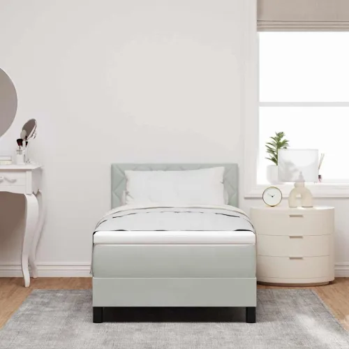 Box spring krevet Svijetlo siva 100 x 200 cm Baršun - Svjetlosiva 100 x 200 cm Dizajn s rombovima Cijena