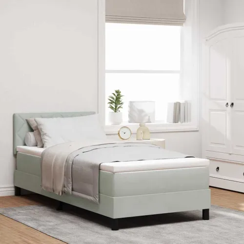 Box spring krevet Svijetlo siva 100 x 200 cm Baršun - Svjetlosiva 100 x 200 cm Dizajn s rombovima Cijena