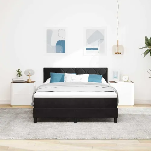 Box spring krevet s uzglavljem Crna 140 x 200 cm Baršun - Crna 140 x 200 cm Dizajn s rombovima Cijena