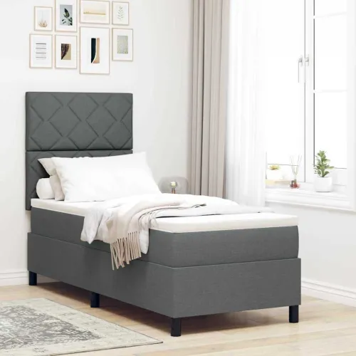 Box spring krevet Tamno siva 80 x 200 cm tkanina - Tamno siva 80 x 200 cm Dizajn s rombovima Cijena