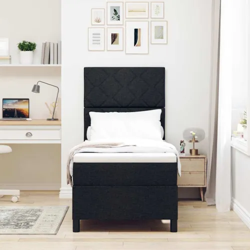 Box spring krevet s uzglavljem Crna 80 x 200 cm tkanina - Crna 80 x 200 cm Dizajn s rombovima Cijena
