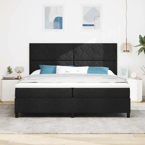 Box spring krevet s uzglavljem Crna 200 x 200 cm tkanina - Crna 200 x 200 cm Dizajn s rombovima Cijena
