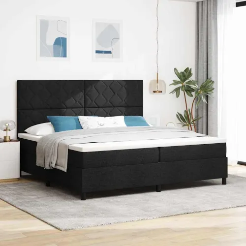 Box spring krevet s uzglavljem Crna 200 x 200 cm tkanina - Crna 200 x 200 cm Dizajn s rombovima Cijena