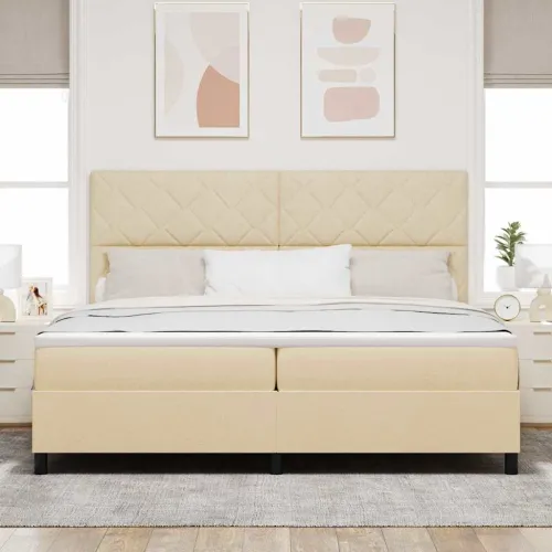 Box spring krevet s uzglavljem Krema 200 x 200 cm tkanina - Krema 200 x 200 cm Dizajn s rombovima Cijena
