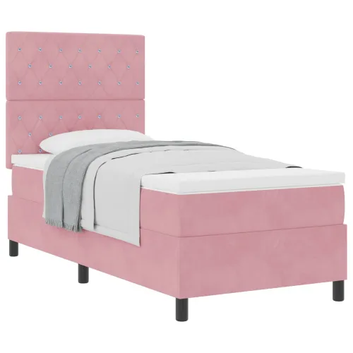 Box spring krevet s madracem Ružičasta 90 x 190 cm Baršun - Ružičasta 90 x 190 cm Kristal s dugmadima Cijena