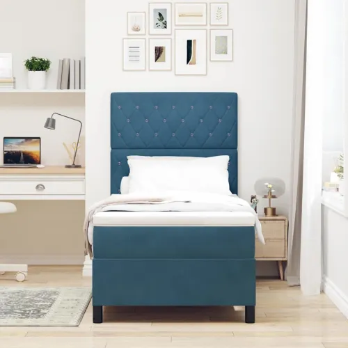 Box spring krevet Tamno plava 90 x 200 cm Baršun - Tamno plava 90 x 200 cm Kristal s dugmadima Cijena