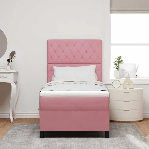 Box spring krevet s madracem Ružičasta 90 x 200 cm Baršun - Ružičasta 90 x 200 cm Kristal s dugmadima Cijena