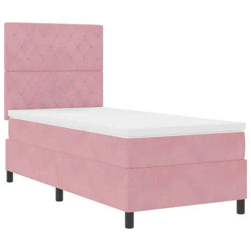 Box spring krevet s madracem Ružičasta 90 x 200 cm Baršun - Ružičasta 90 x 200 cm Kristal s dugmadima Cijena
