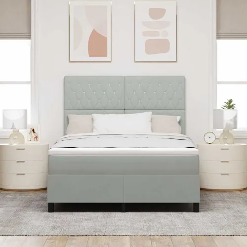 Box spring krevet Svijetlo siva 160 x 200 cm Baršun - Svjetlosiva 160 x 200 cm Kristal s dugmadima Cijena