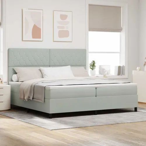 Box spring krevet Svijetlo siva 200 x 200 cm Baršun - Svjetlosiva 200 x 200 cm Kristal s dugmadima Cijena