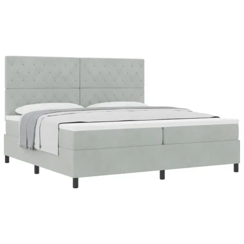 Box spring krevet Svijetlo siva 200 x 200 cm Baršun - Svjetlosiva 200 x 200 cm Kristal s dugmadima Cijena