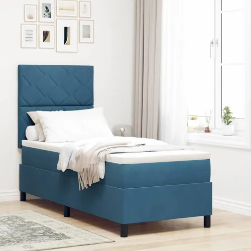 Box spring krevet Tamno plava 80 x 200 cm Baršun - Tamno plava 80 x 200 cm Dizajn s rombovima Cijena