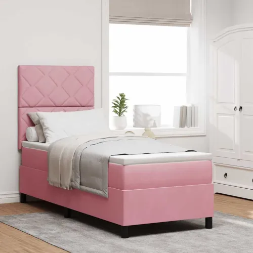 Box spring krevet Ružičasta 80 x 200 cm Baršun - Ružičasta 80 x 200 cm Dizajn s rombovima Cijena