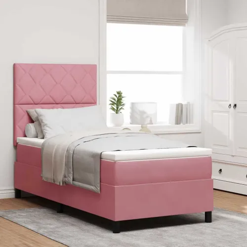 Box spring krevet Ružičasta 90 x 190 cm Baršun - Ružičasta 90 x 190 cm Dizajn s rombovima Cijena