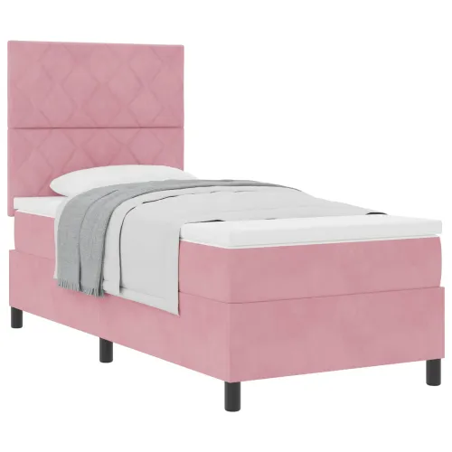 Box spring krevet Ružičasta 90 x 190 cm Baršun - Ružičasta 90 x 190 cm Dizajn s rombovima Cijena