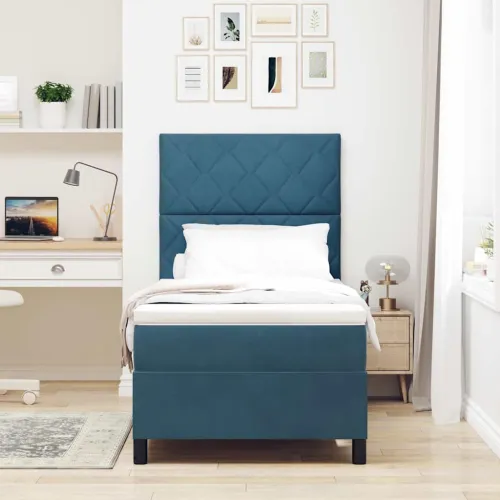 Box spring krevet Tamno plava 90 x 200 cm Baršun - Tamno plava 90 x 200 cm Dizajn s rombovima Cijena