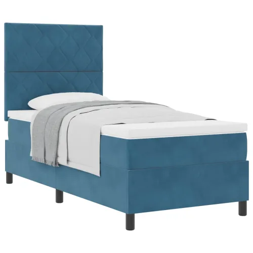 Box spring krevet Tamno plava 90 x 200 cm Baršun - Tamno plava 90 x 200 cm Dizajn s rombovima Cijena