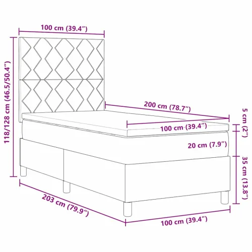 Box spring krevet s uzglavljem Crna 100 x 200 cm Baršun - Crna 100 x 200 cm Dizajn s rombovima Cijena