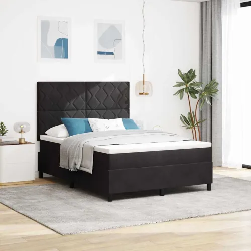 Box spring krevet s uzglavljem Crna 140 x 200 cm Baršun - Crna 140 x 200 cm Dizajn s rombovima Cijena