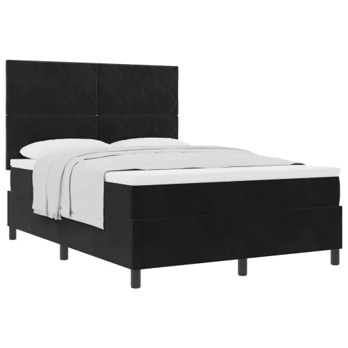 Box spring krevet s uzglavljem Crna 140 x 200 cm Baršun - Crna 140 x 200 cm Dizajn s rombovima Cijena
