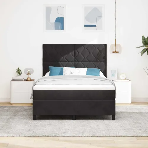 Box spring krevet s uzglavljem Crna 140 x 200 cm Baršun - Crna 140 x 200 cm Dizajn s rombovima Cijena