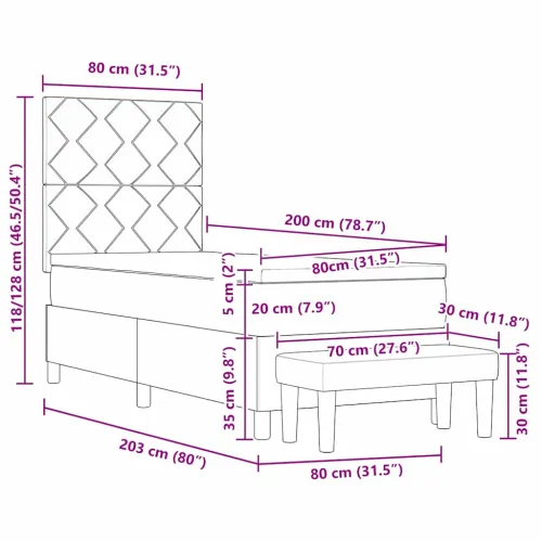 Box spring krevet Svijetlo siva 80 x 200 cm tkanina - Svjetlosiva 80 x 200 cm Dizajn s rombovima Cijena