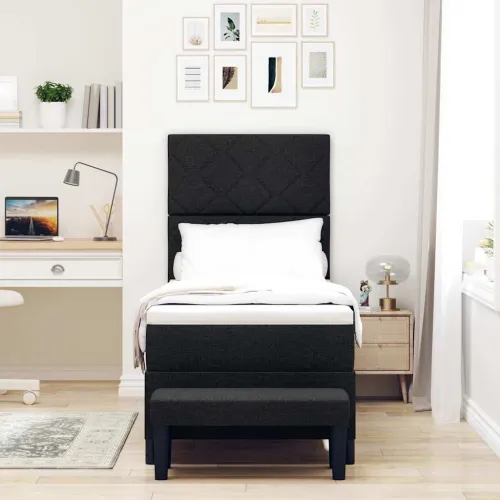 Box spring krevet s uzglavljem Crna 80 x 200 cm tkanina - Crna 80 x 200 cm Dizajn s rombovima Cijena
