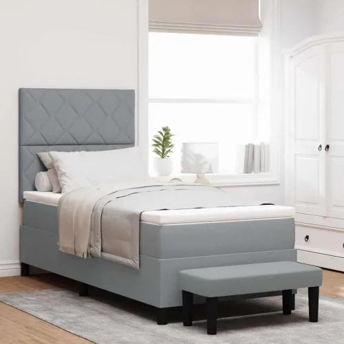 Box spring krevet Svijetlo siva 100 x 200 cm tkanina - Svjetlosiva 100 x 200 cm Dizajn s rombovima Cijena