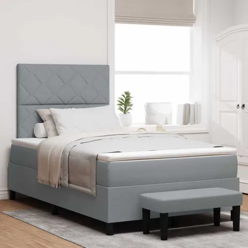Box spring krevet Svijetlo siva 120 x 200 cm tkanina - Svjetlosiva 120 x 200 cm Dizajn s rombovima Cijena