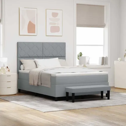 Box spring krevet Svijetlo siva 160 x 200 cm tkanina - Svjetlosiva 160 x 200 cm Dizajn s rombovima Cijena