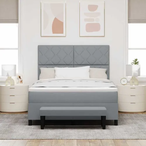 Box spring krevet Svijetlo siva 160 x 200 cm tkanina - Svjetlosiva 160 x 200 cm Dizajn s rombovima Cijena