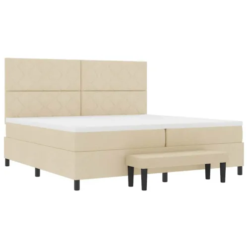 Box spring krevet s uzglavljem Krema 200 x 200 cm tkanina - Krema 200 x 200 cm Dizajn s rombovima Cijena