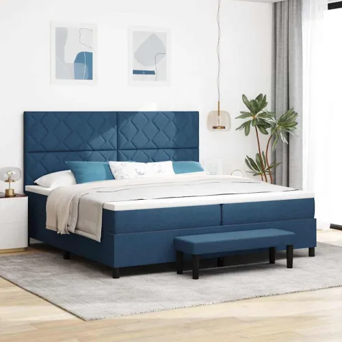 Box spring krevet s madracem Plava 200 x 200 cm tkanina - Plava 200 x 200 cm Dizajn s rombovima Cijena