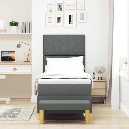 Box spring krevet Tamno siva 200 x 80 cm tkanina - Tamno siva 80 x 200 cm Dizajn s rombovima Cijena