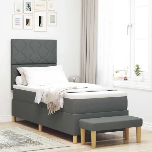 Box spring krevet Tamno siva 200 x 80 cm tkanina - Tamno siva 80 x 200 cm Dizajn s rombovima Cijena