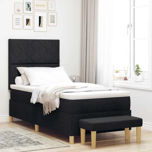 Box spring krevet s jastukom Crna 200 x 100 cm tkanina - Crna 100 x 200 cm Dizajn s rombovima Cijena