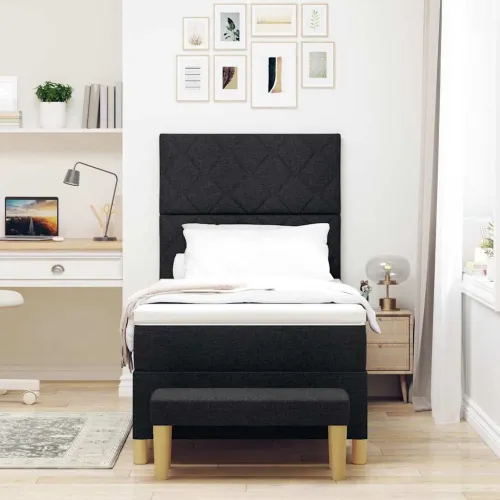 Box spring krevet s jastukom Crna 200 x 100 cm tkanina - Crna 100 x 200 cm Dizajn s rombovima Cijena