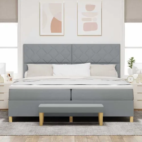 Box spring krevet Svjetlosiva 200 x 200 cm tkanina - Svjetlosiva 200 x 200 cm Dizajn s rombovima Cijena