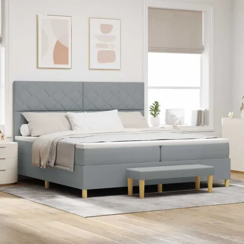 Box spring krevet Svjetlosiva 200 x 200 cm tkanina - Svjetlosiva 200 x 200 cm Dizajn s rombovima Cijena