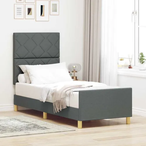 Okvir za krevet Tamno siva 80 x 200 cm tkanina - Tamno siva 80 x 200 cm Dizajn s rombovima Cijena