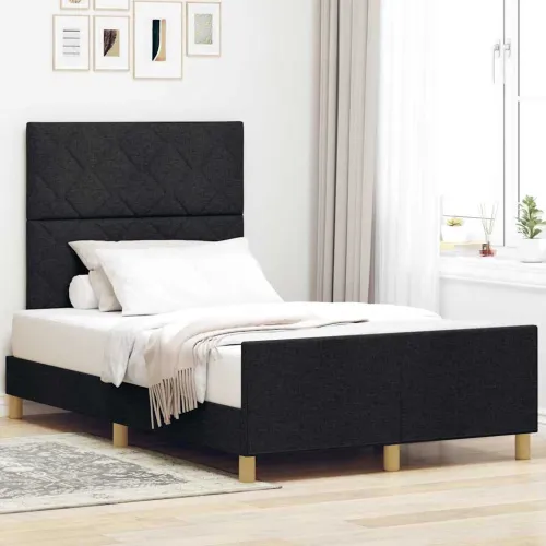 Okvir za krevet s uzglavljem Crna 120 x 190 cm tkanina - Crna 120 x 190 cm Dizajn s rombovima Cijena
